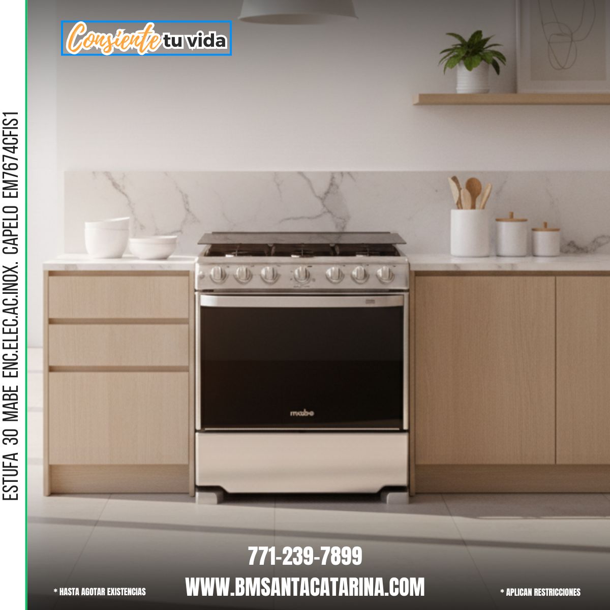 ESTUFA 30 MABE ENC.ELEC.AC.INOX. CAPELO EM7674CFIS1