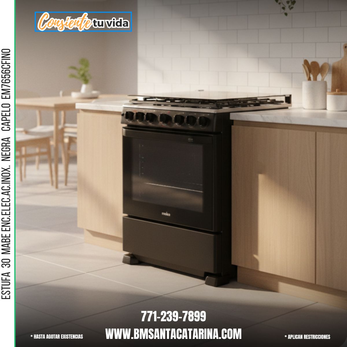 ESTUFA 30 MABE ENC.ELEC.AC.INOX. NEGRA CAPELO EM7656CFIN0