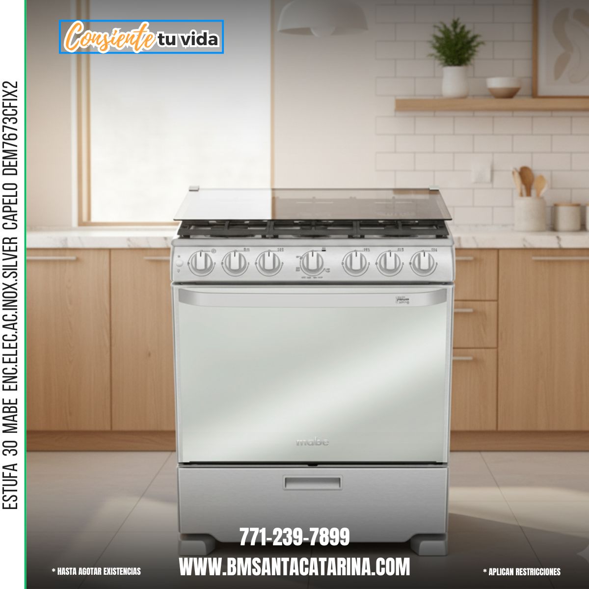 ESTUFA 30 MABE ENC.ELEC.AC.INOX.SILVER CAPELO DEM7673CFIX2