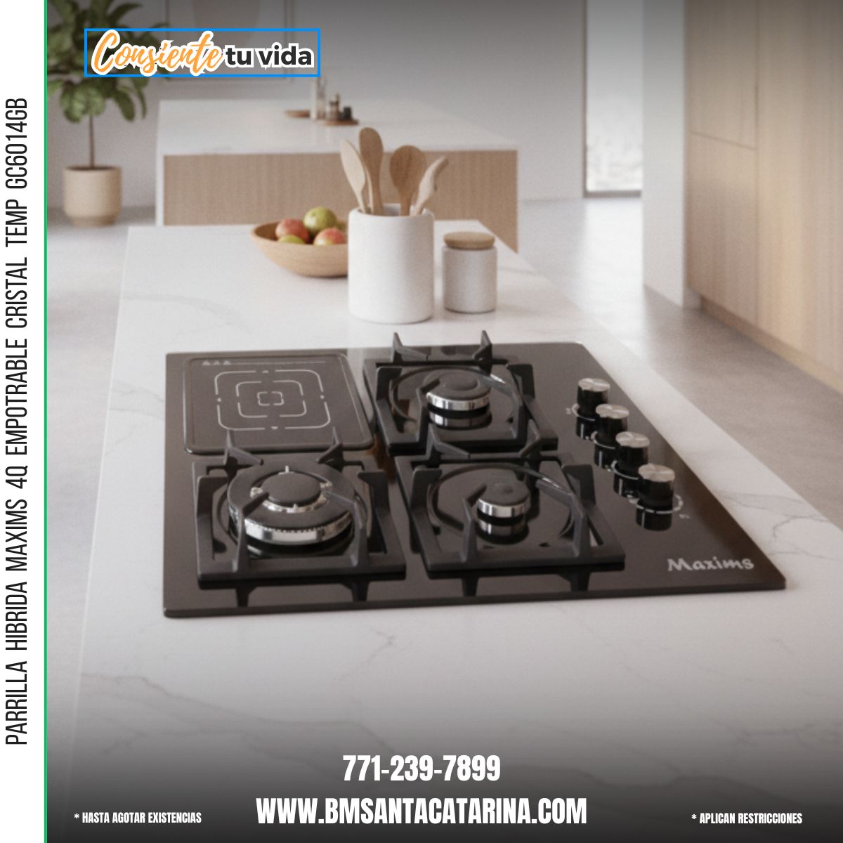 PARRILLA  HIBRIDA  MAXIMS  4Q  EMPOTRABLE  CRISTAL  TEMP  GC6014GB